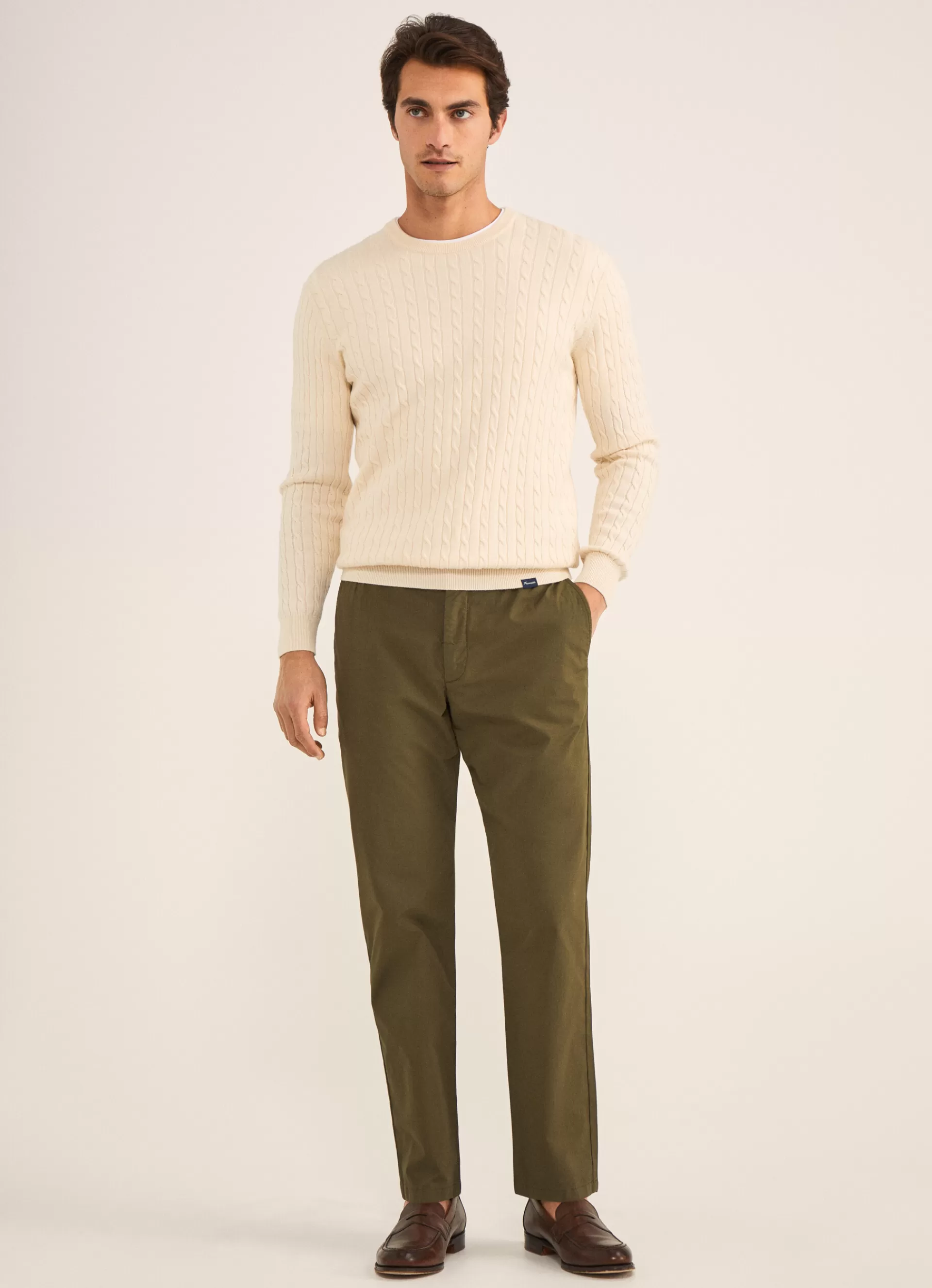 Pantalons>Façonnable Pantalon En Popeline Elastique Khaki Green