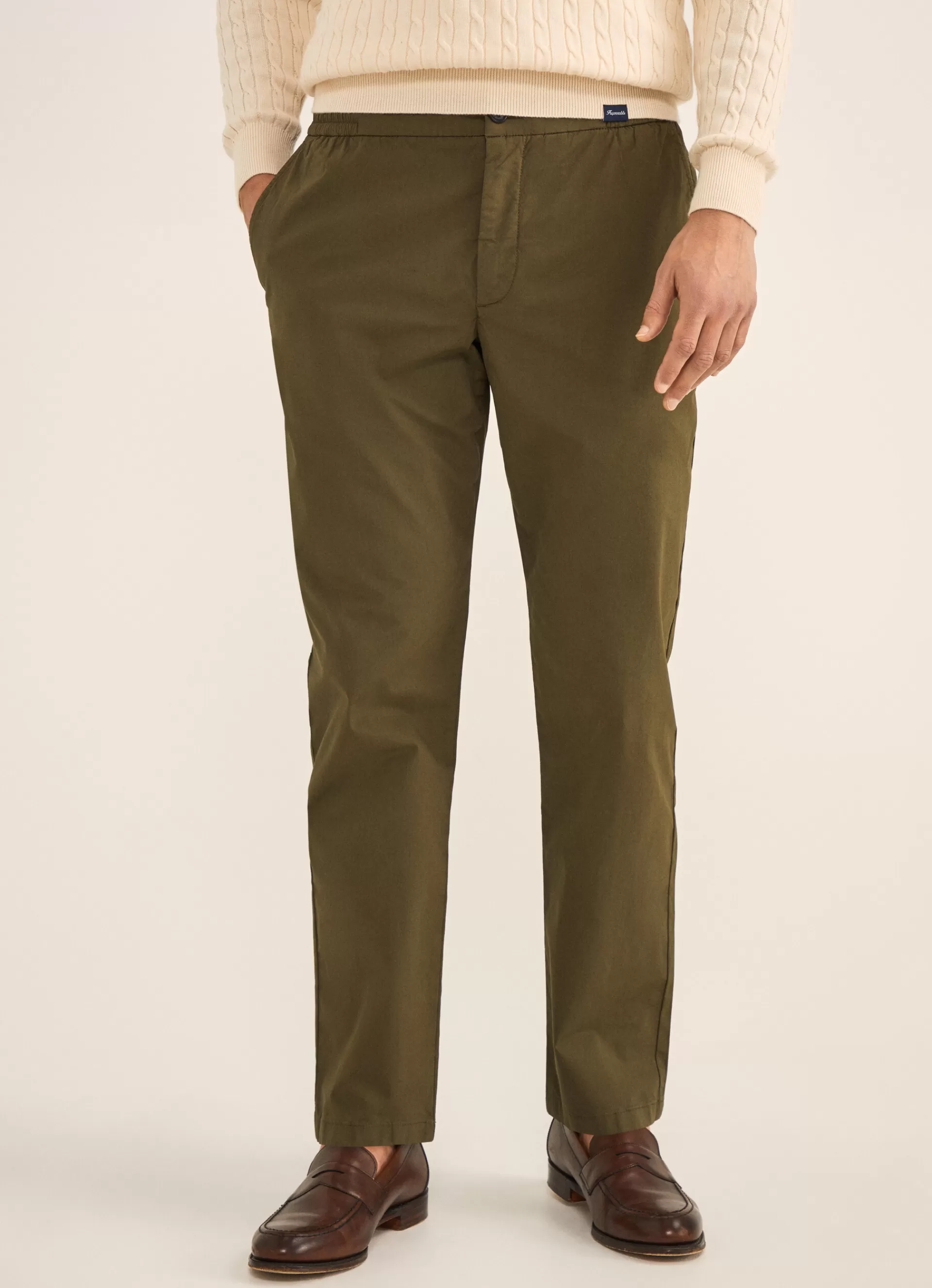 Pantalons>Façonnable Pantalon En Popeline Elastique Khaki Green