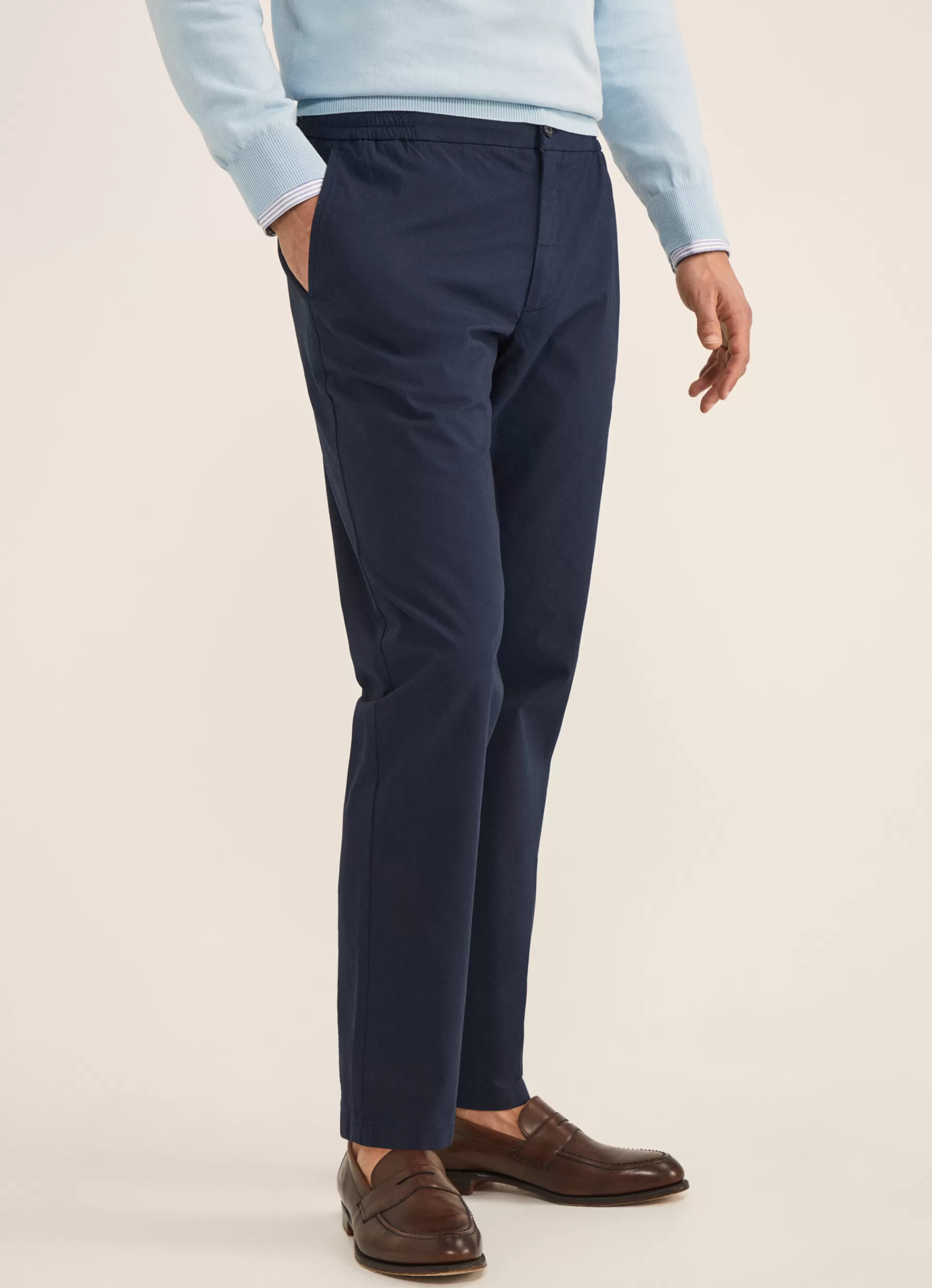 Pantalons>Façonnable Pantalon En Popeline Elastique Marine