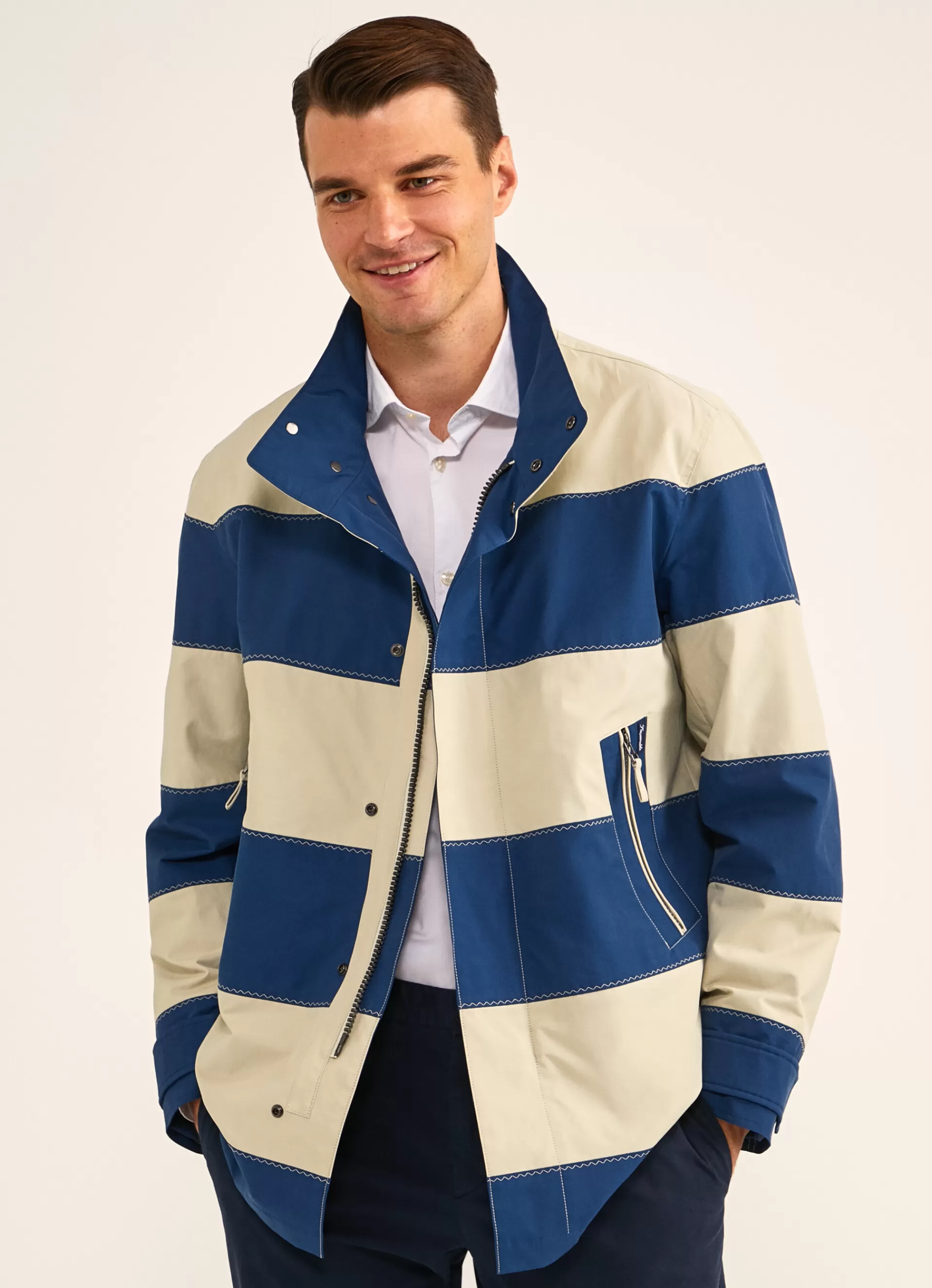 Manteaux Et Blousons>Façonnable Parka A Rayures Blue/Beige