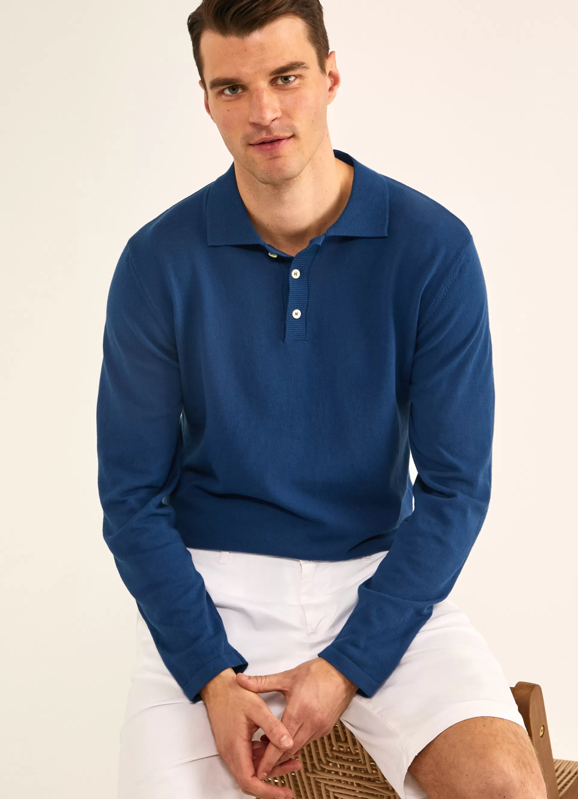 Pulls>Façonnable Polo A Manches Longues En Crepe Dk Blu Marl