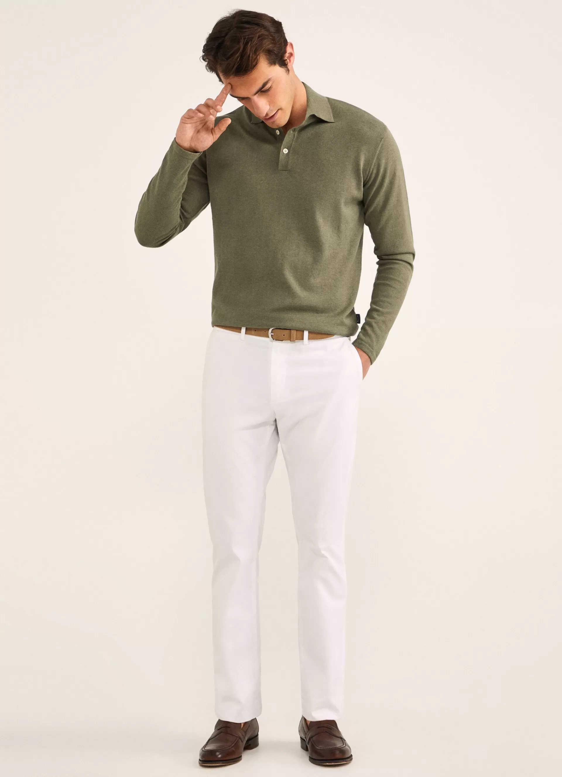 Pulls>Façonnable Polo A Manches Longues En Crepe Khaki Green