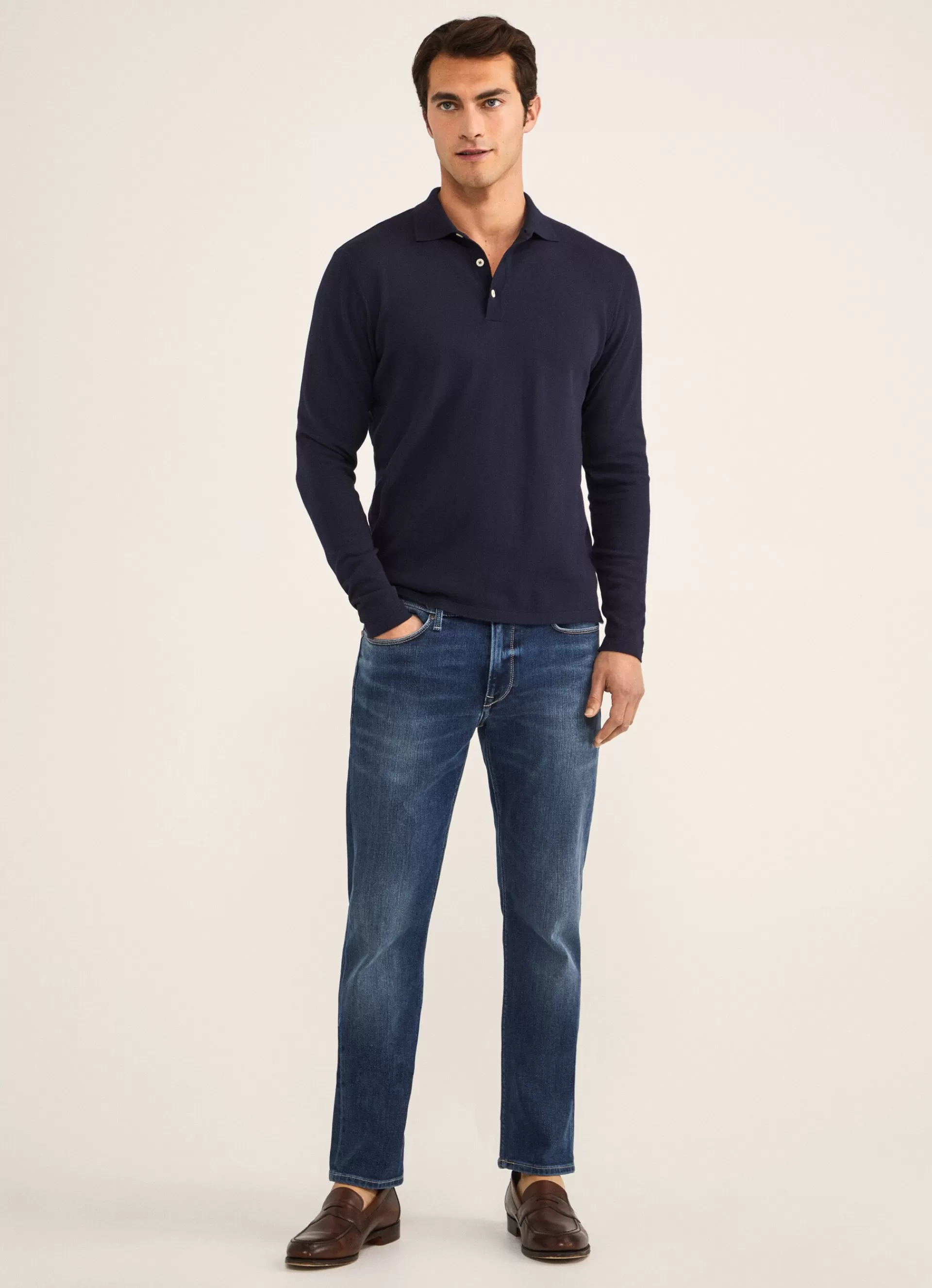 Pulls>Façonnable Polo A Manches Longues En Crepe Marine