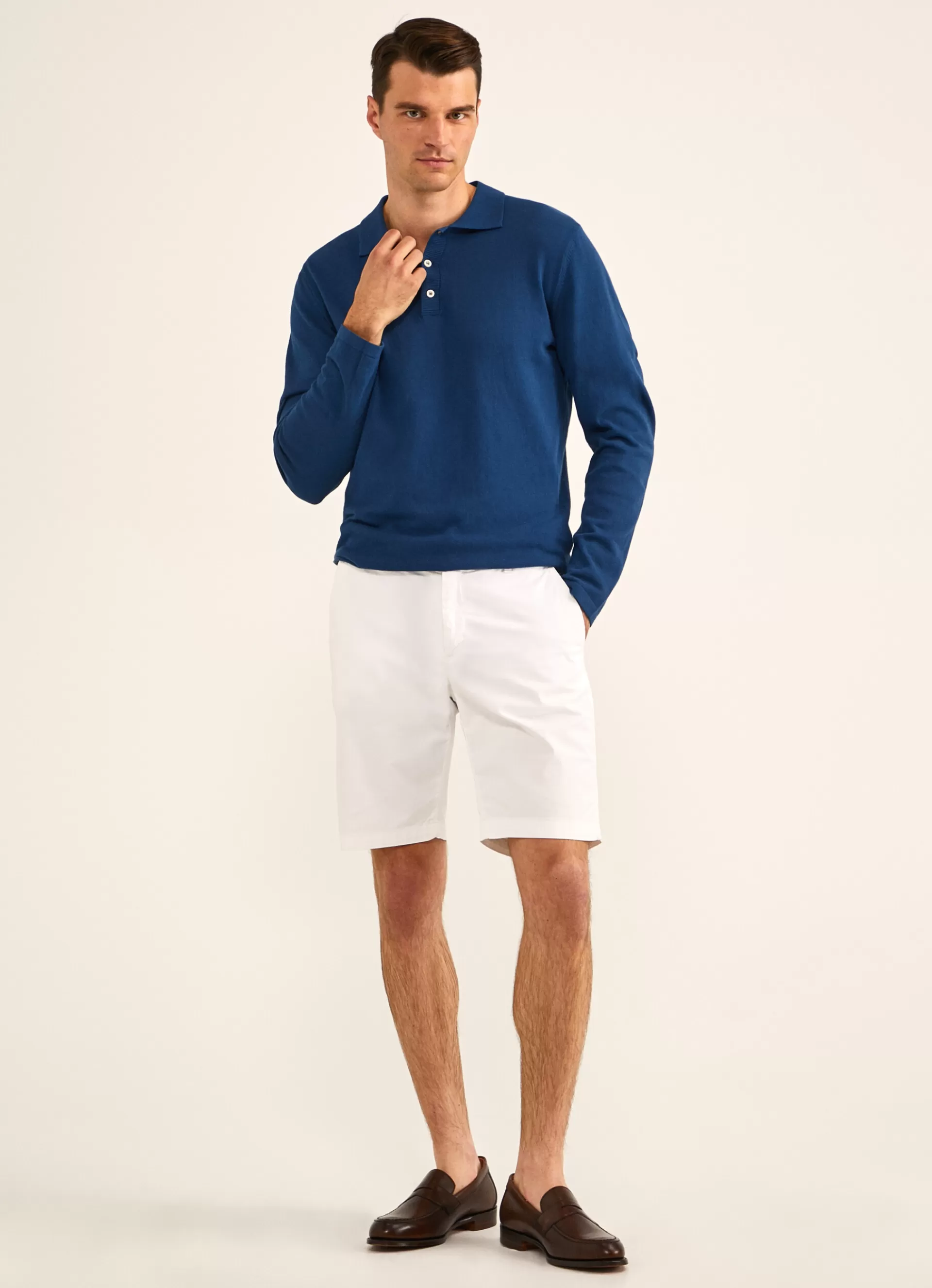 Pulls>Façonnable Polo A Manches Longues En Crepe Dk Blu Marl
