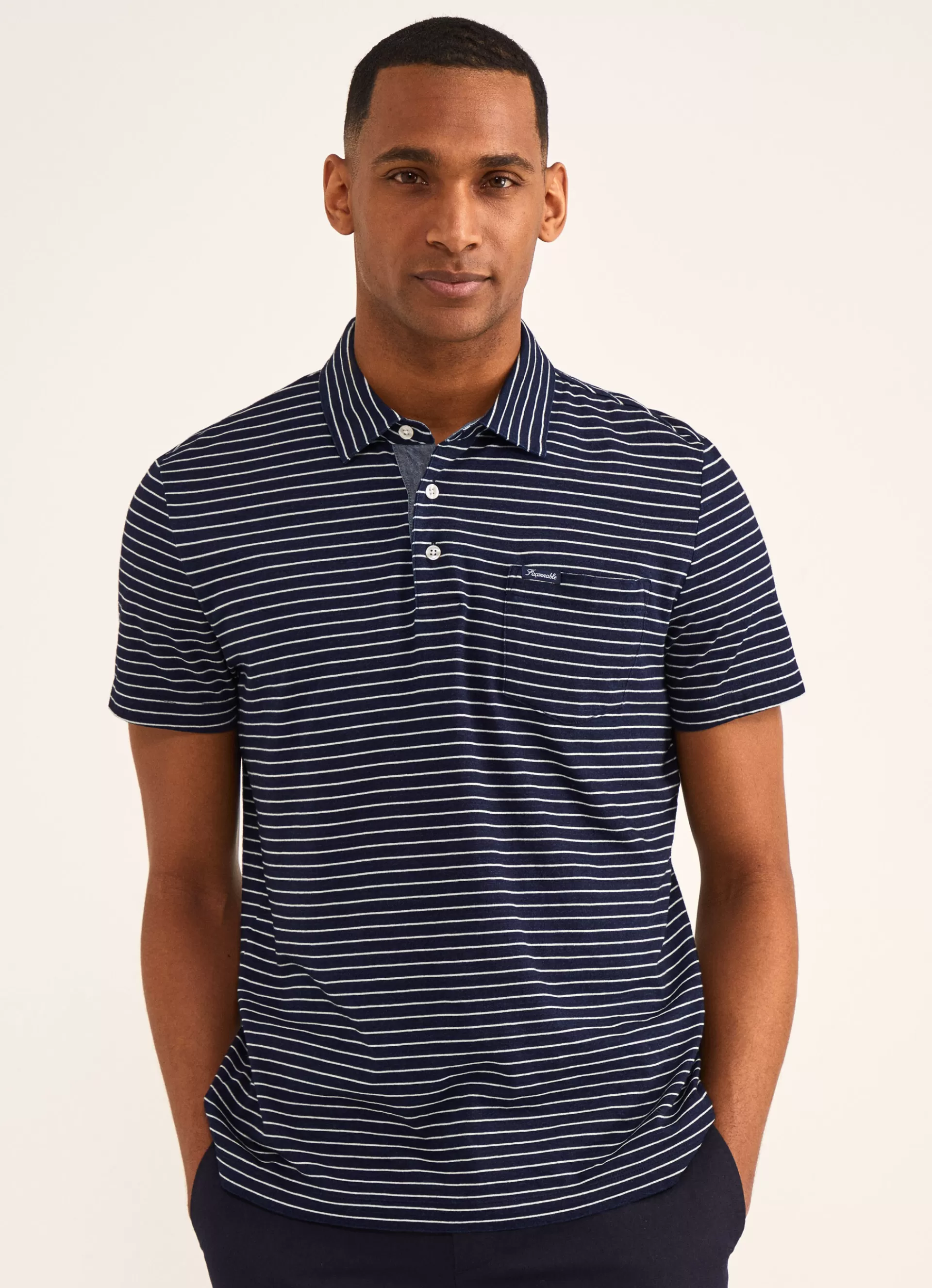 Polos>Façonnable Polo A Rayures Navy/White