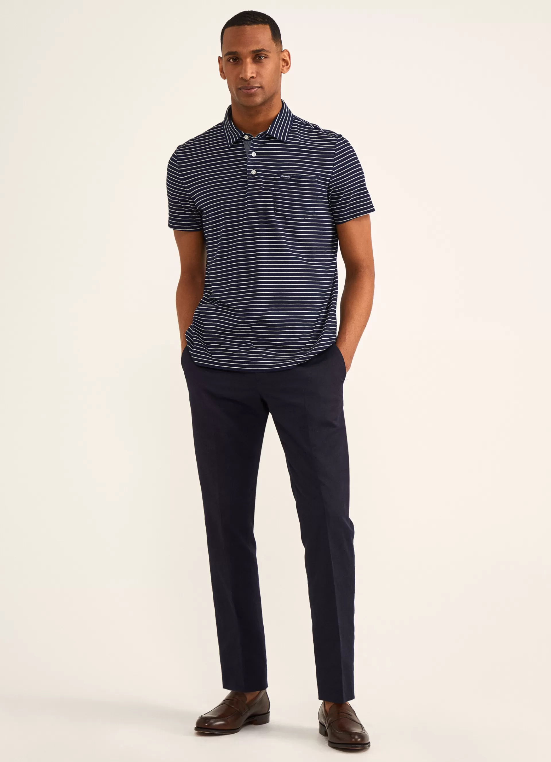 Polos>Façonnable Polo A Rayures Navy/White