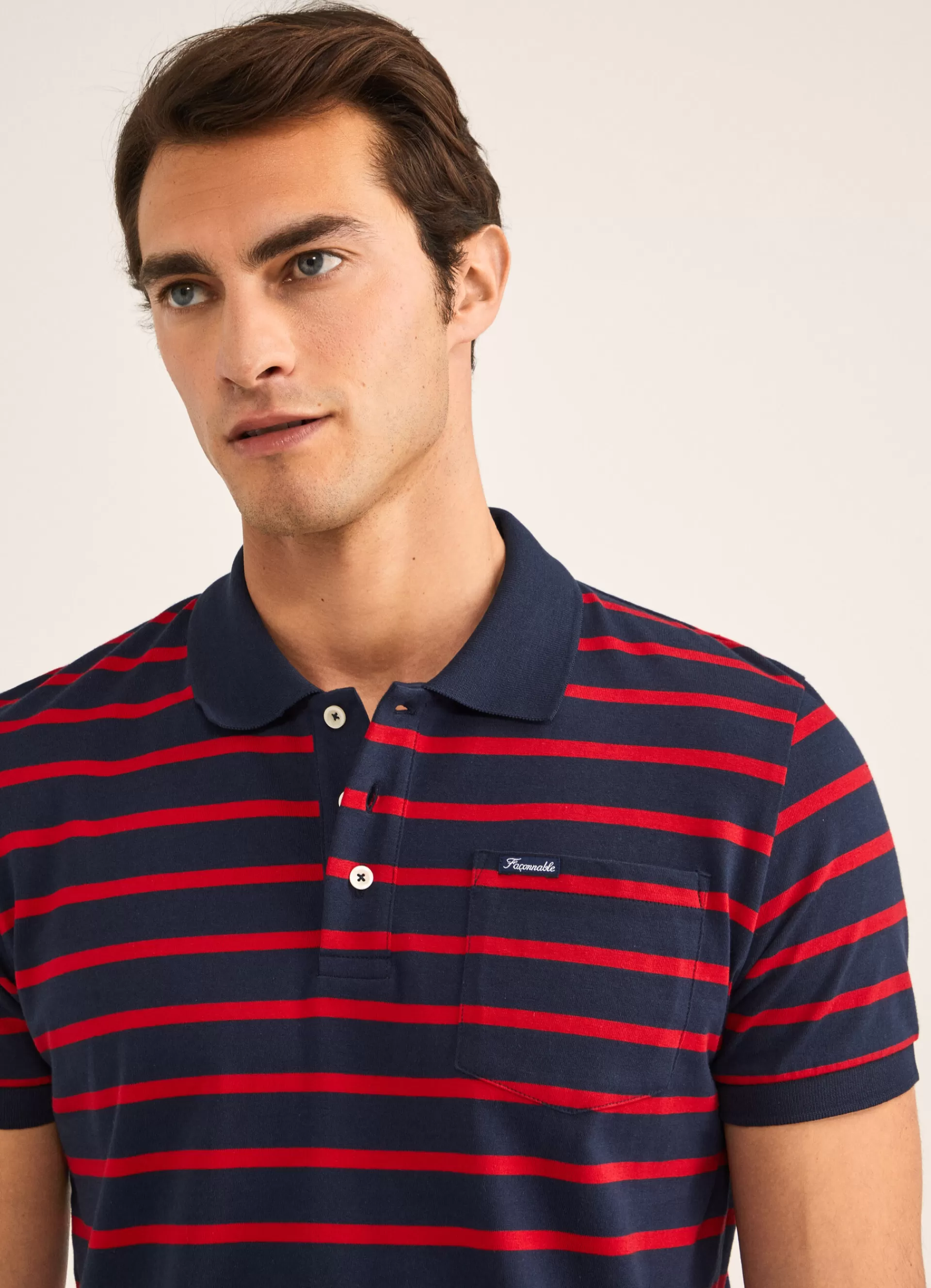 Polos>Façonnable Polo En Jersey De Coton A Rayures Navy/Red