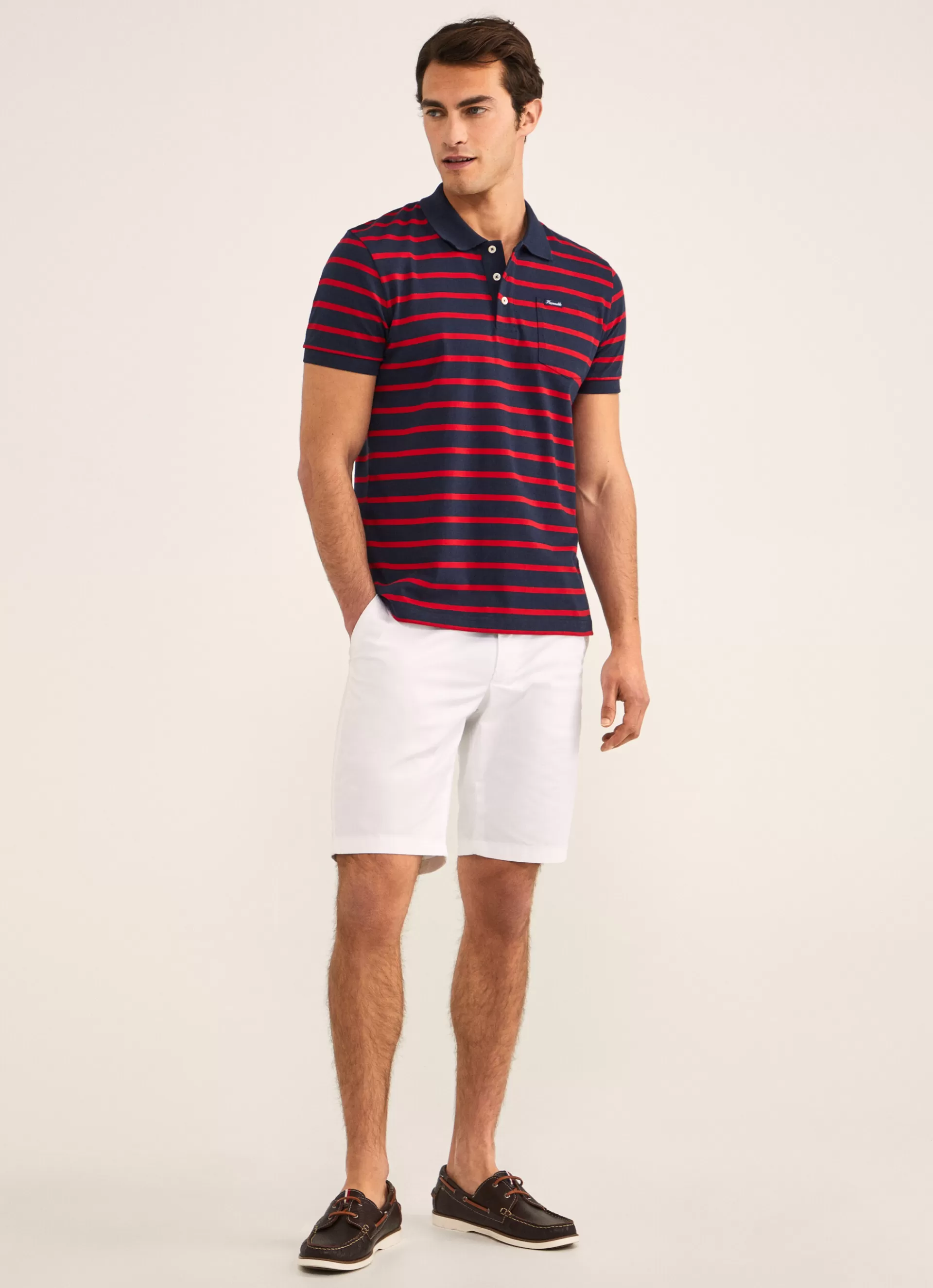 Polos>Façonnable Polo En Jersey De Coton A Rayures Navy/Red