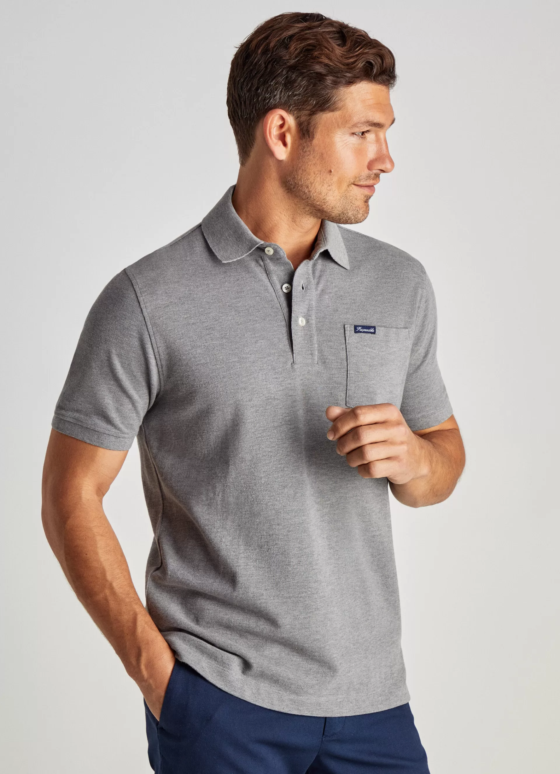 Polos>Façonnable Polo En Pique Light Grey Marl