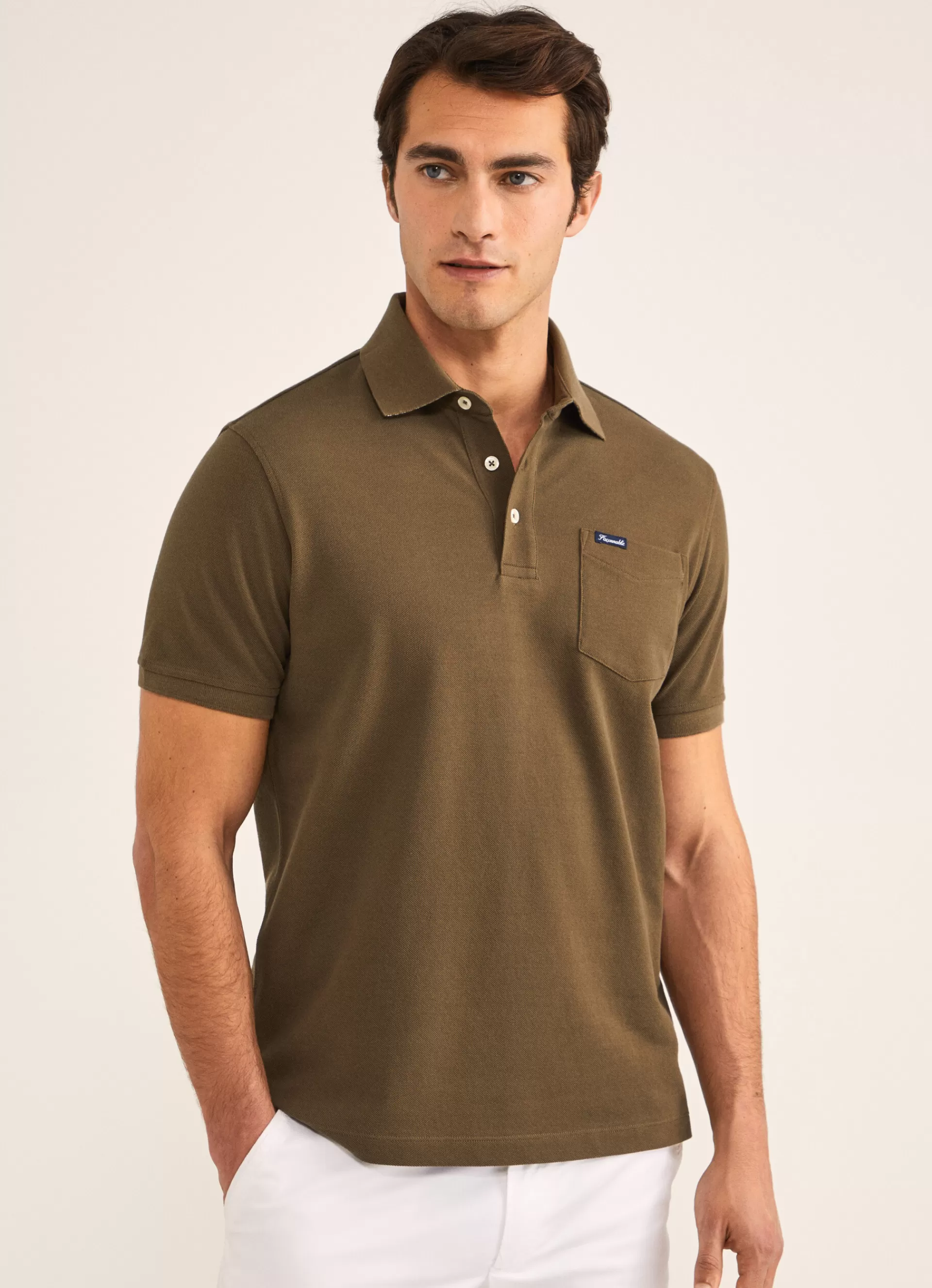 Polos>Façonnable Polo En Pique Khaki Green