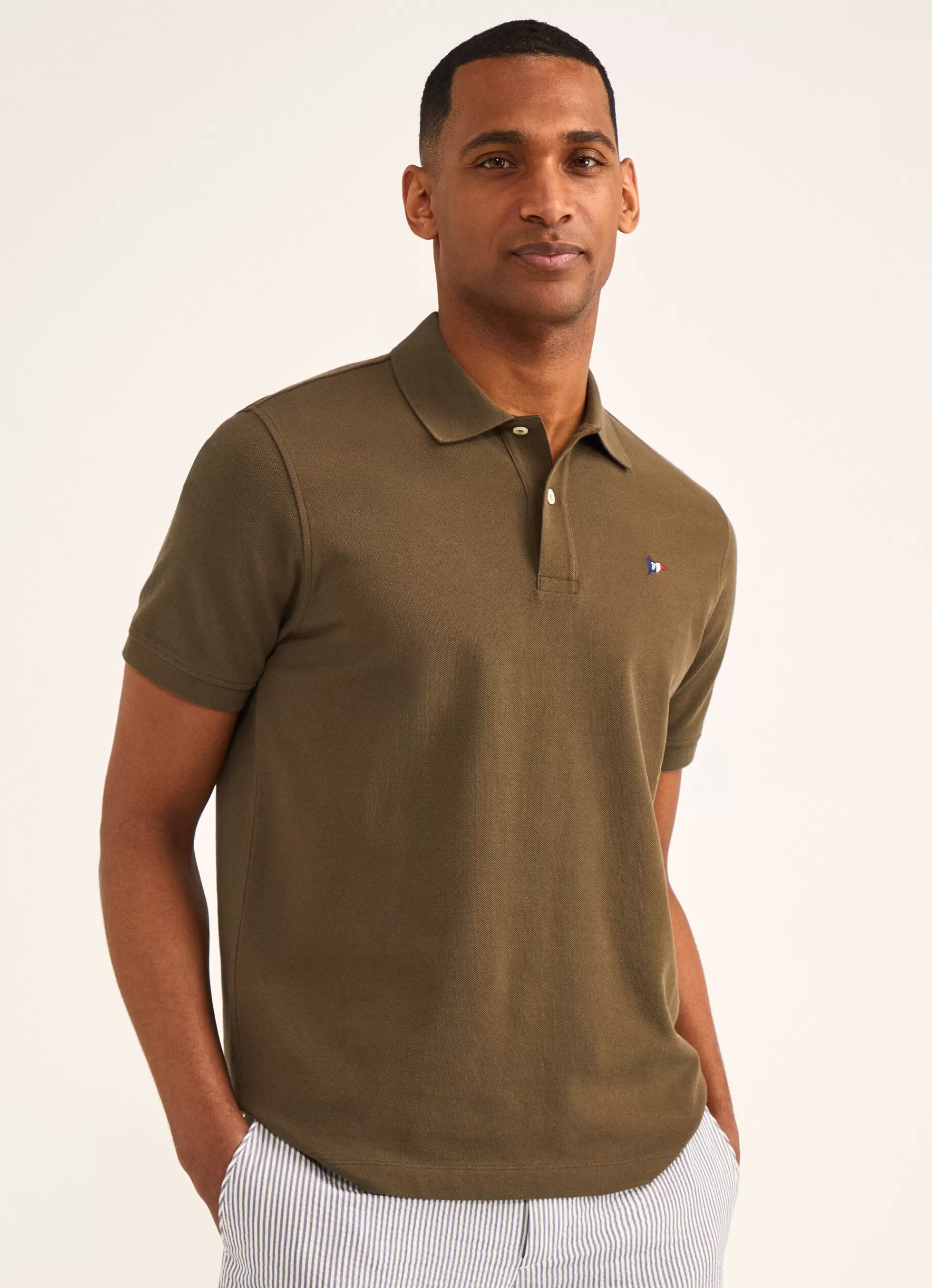 Polos>Façonnable Polo En Pique Khaki Green