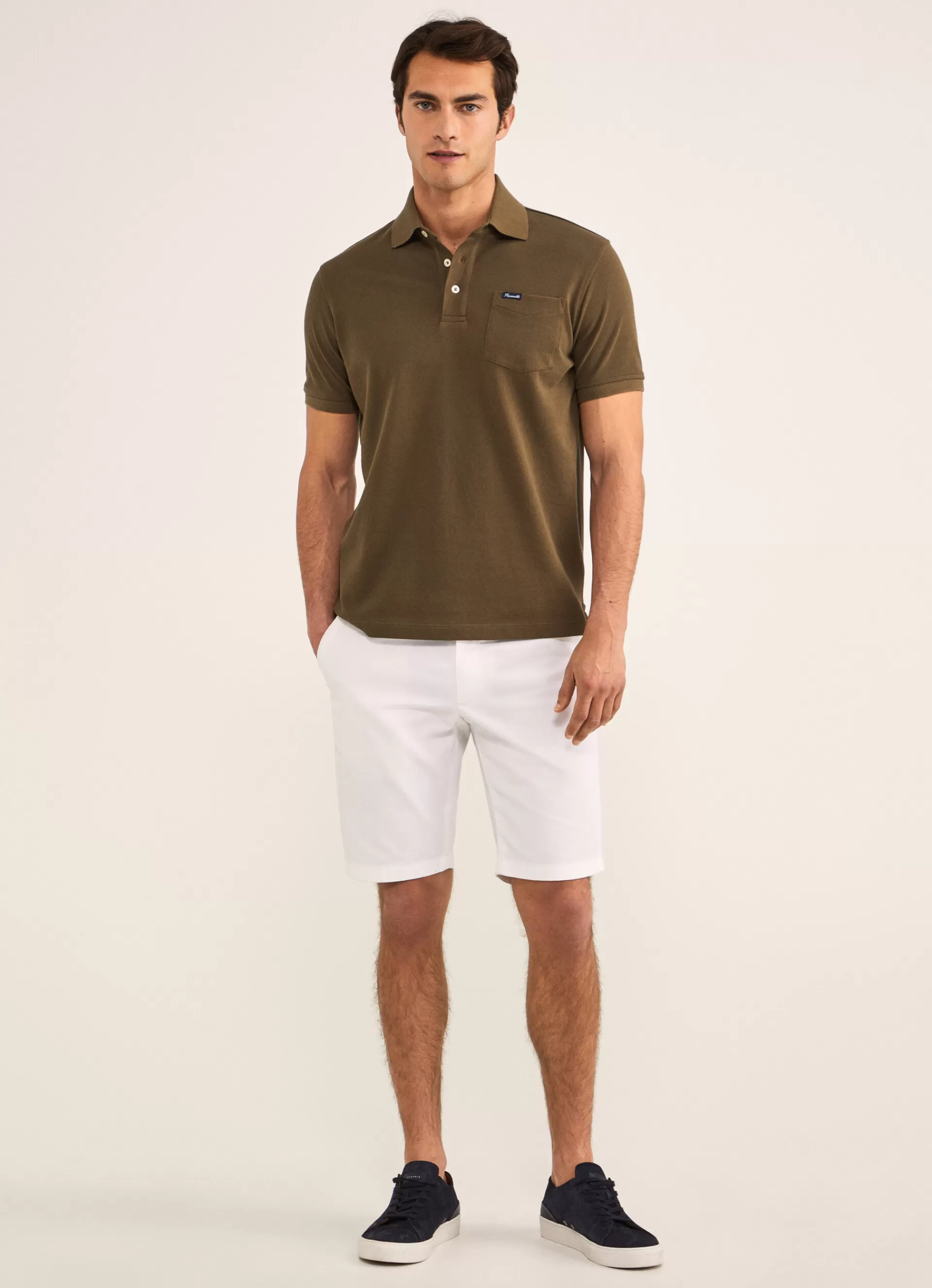 Polos>Façonnable Polo En Pique Khaki Green