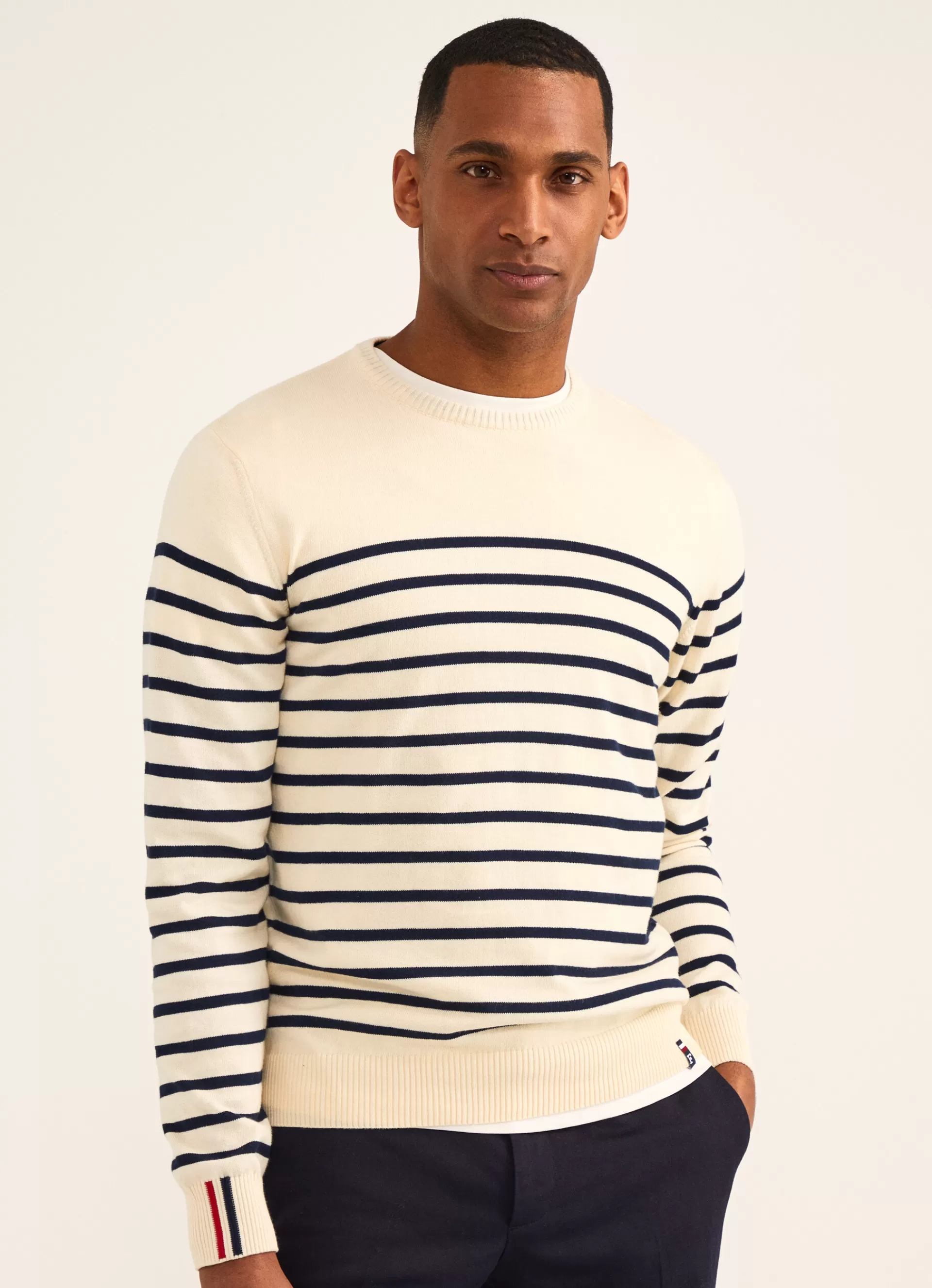 Pulls>Façonnable Pull A Rayures En Intarsia Off White