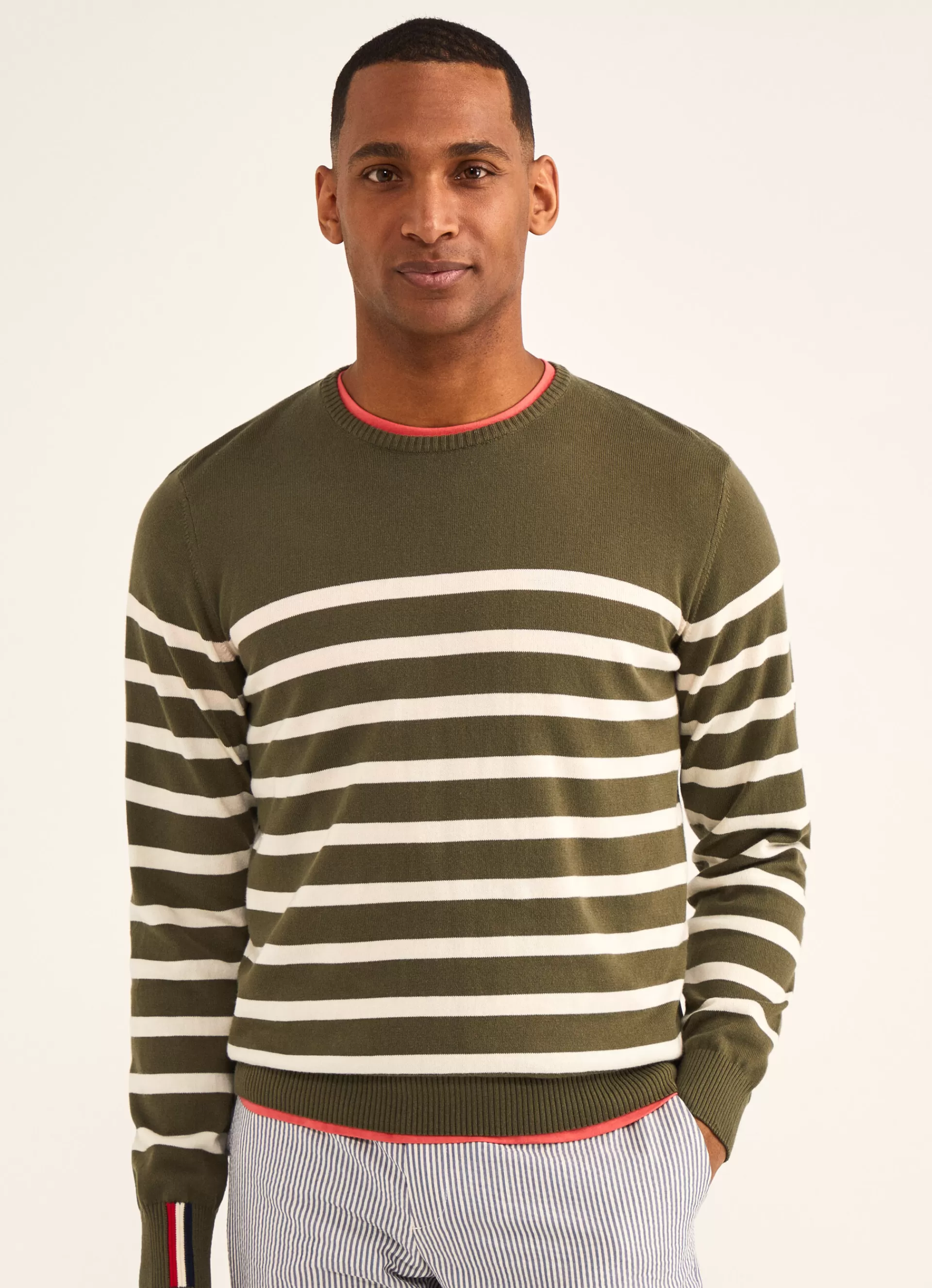 Pulls>Façonnable Pull A Rayures En Intarsia Khaki Green