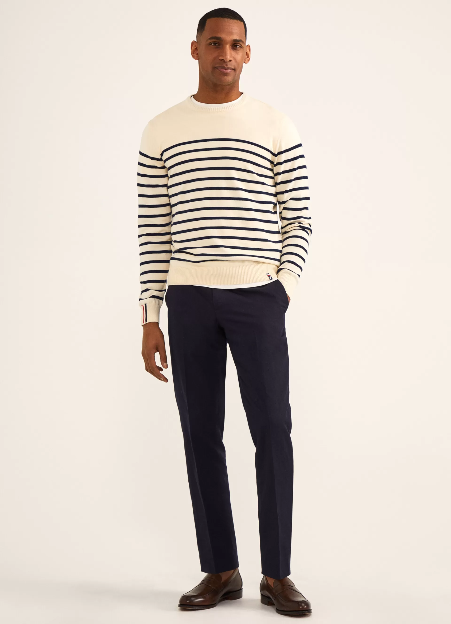 Pulls>Façonnable Pull A Rayures En Intarsia Off White
