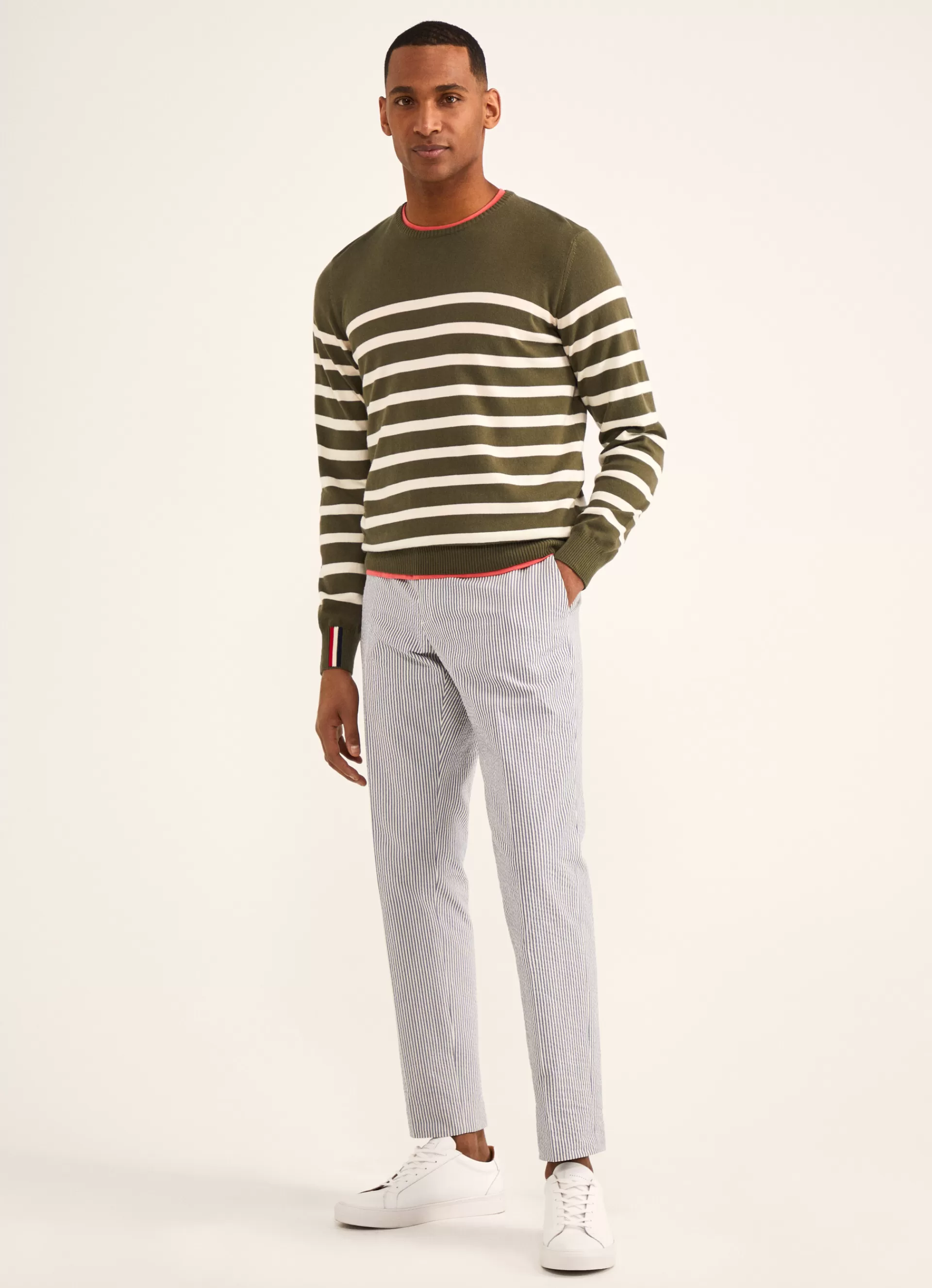 Pulls>Façonnable Pull A Rayures En Intarsia Khaki Green
