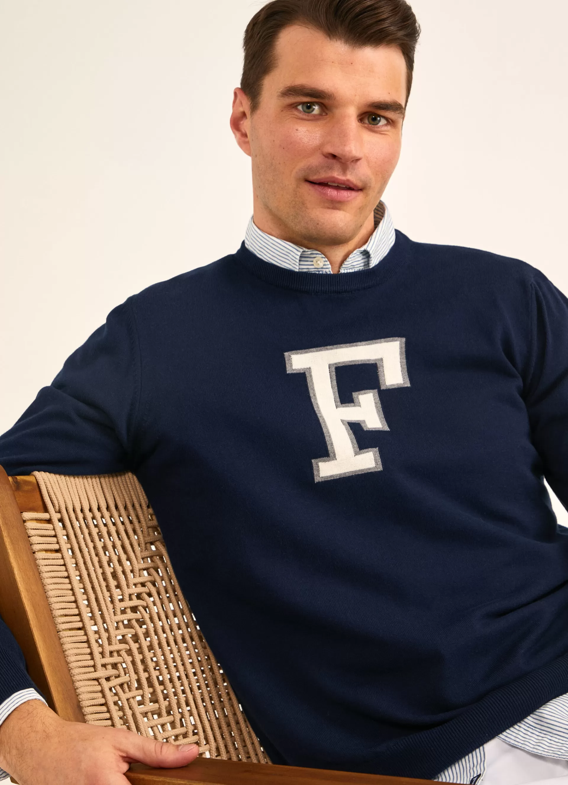 Pulls>Façonnable Pull En Intarsia Marine