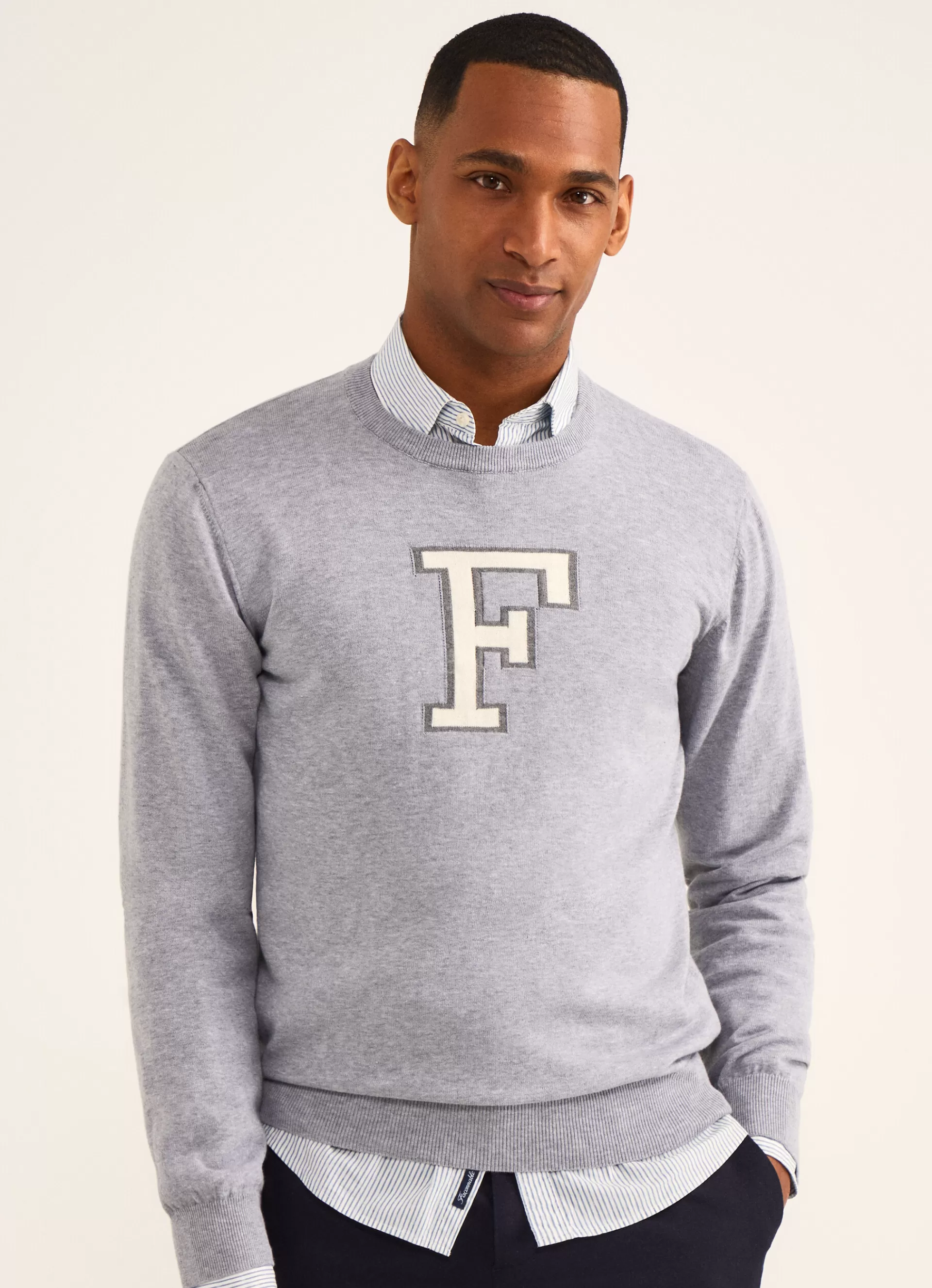 Pulls>Façonnable Pull En Intarsia Light Grey Marl