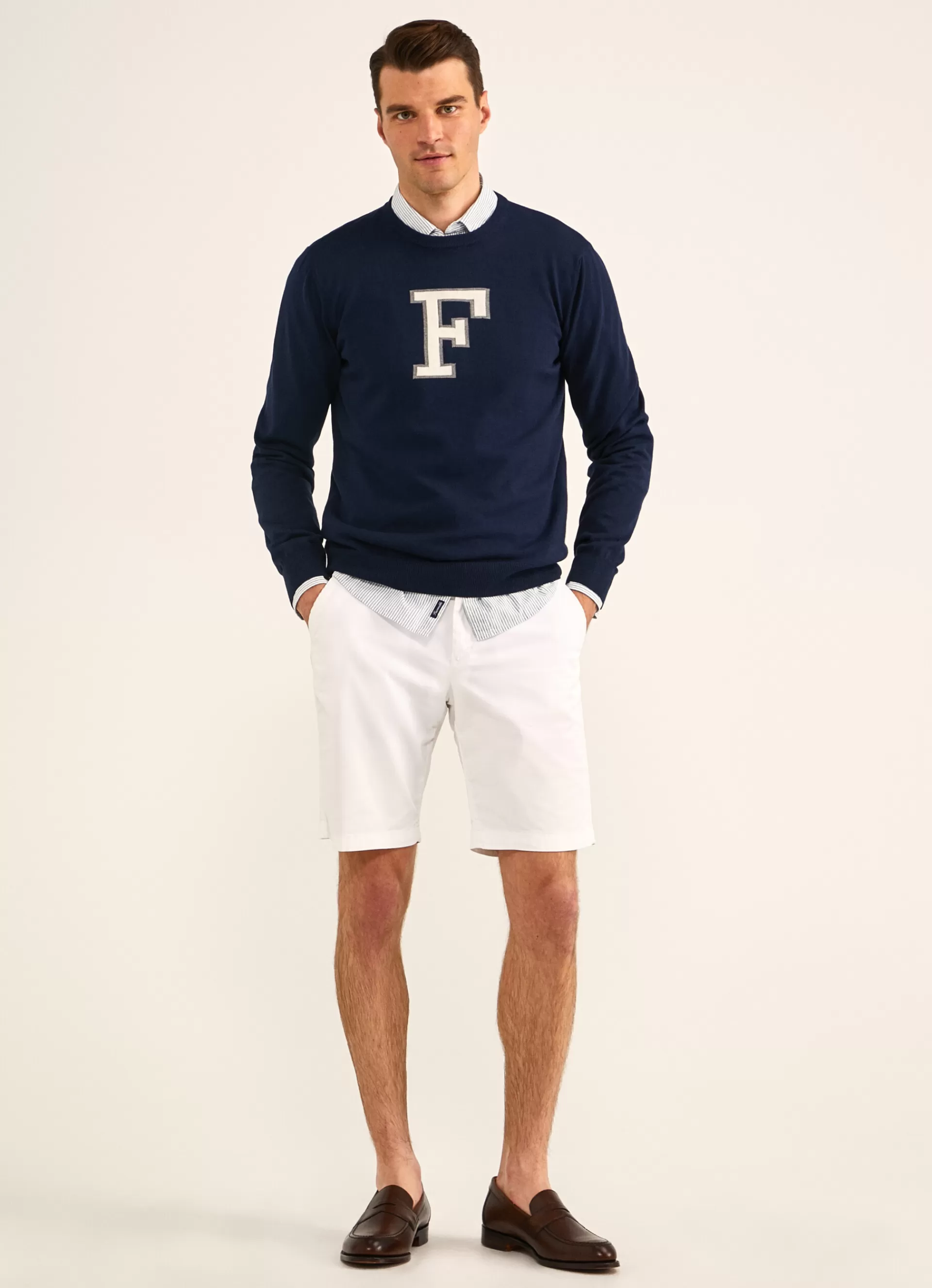 Pulls>Façonnable Pull En Intarsia Marine