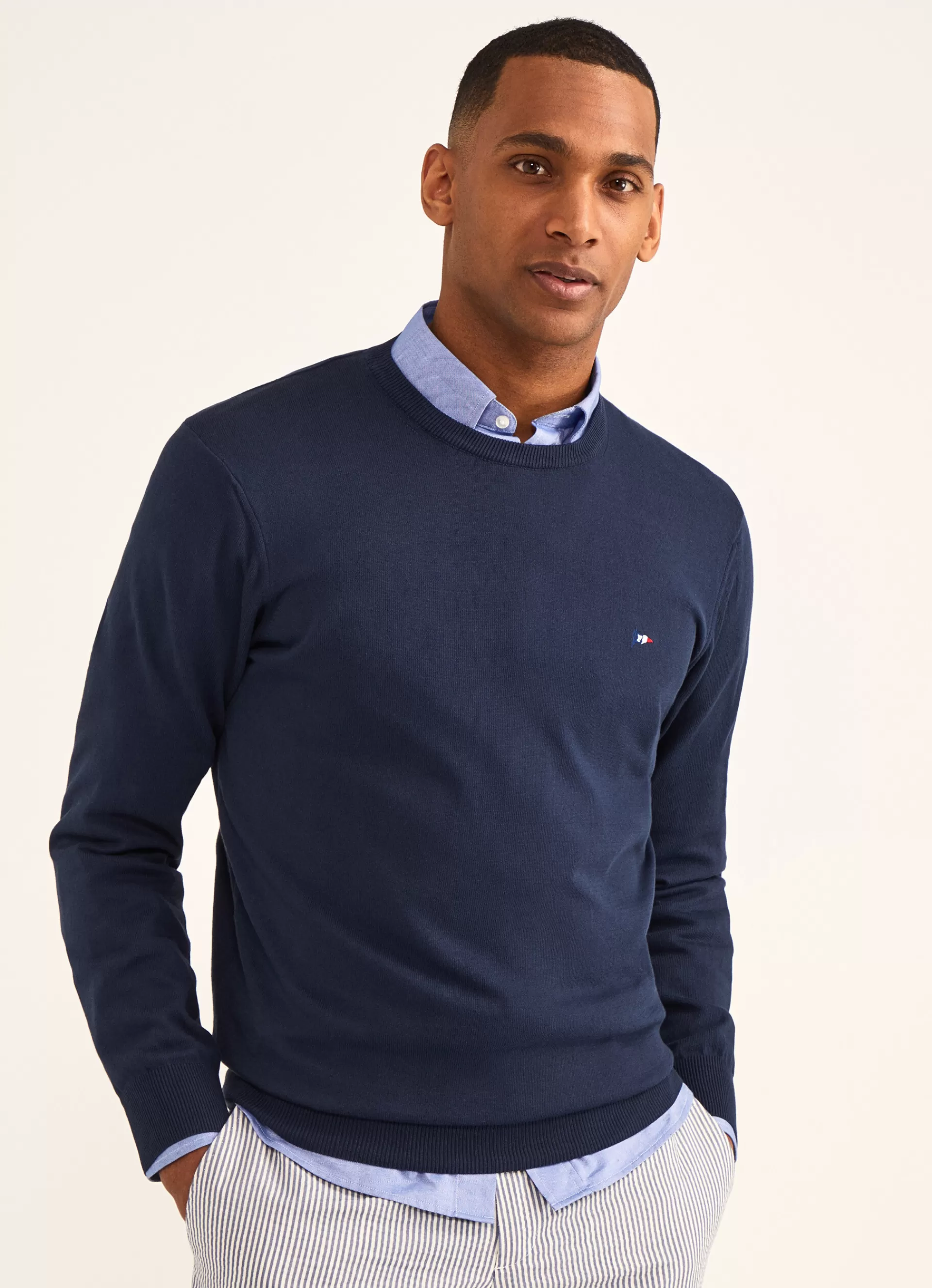 Pulls>Façonnable Pull En Maille De Coton Marine