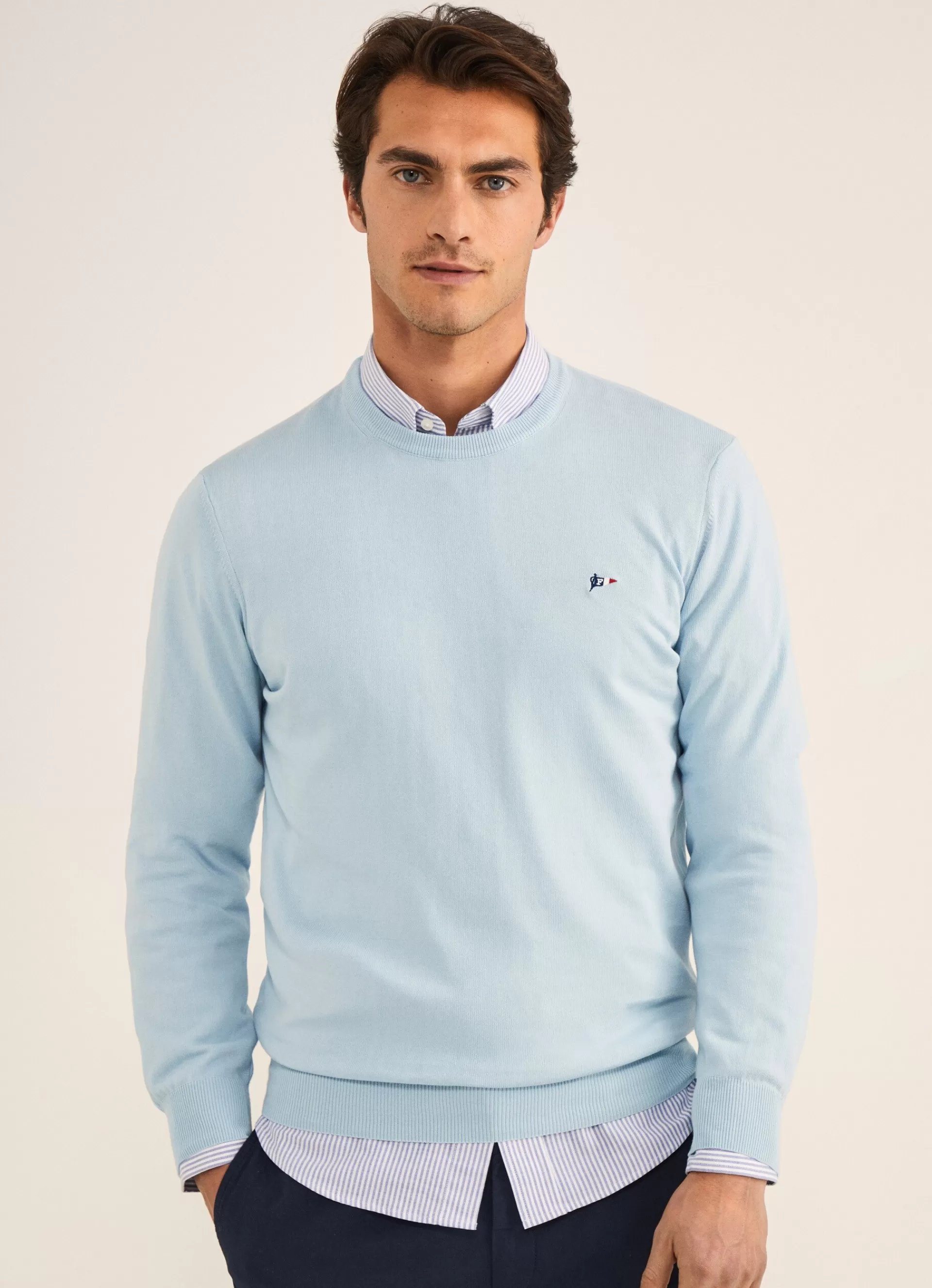 Pulls>Façonnable Pull En Maille De Coton Horizon Blue