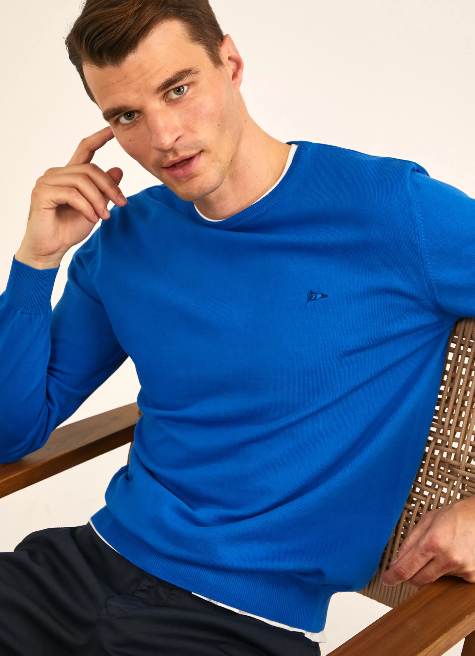 Pulls>Façonnable Pull En Maille De Coton Blue