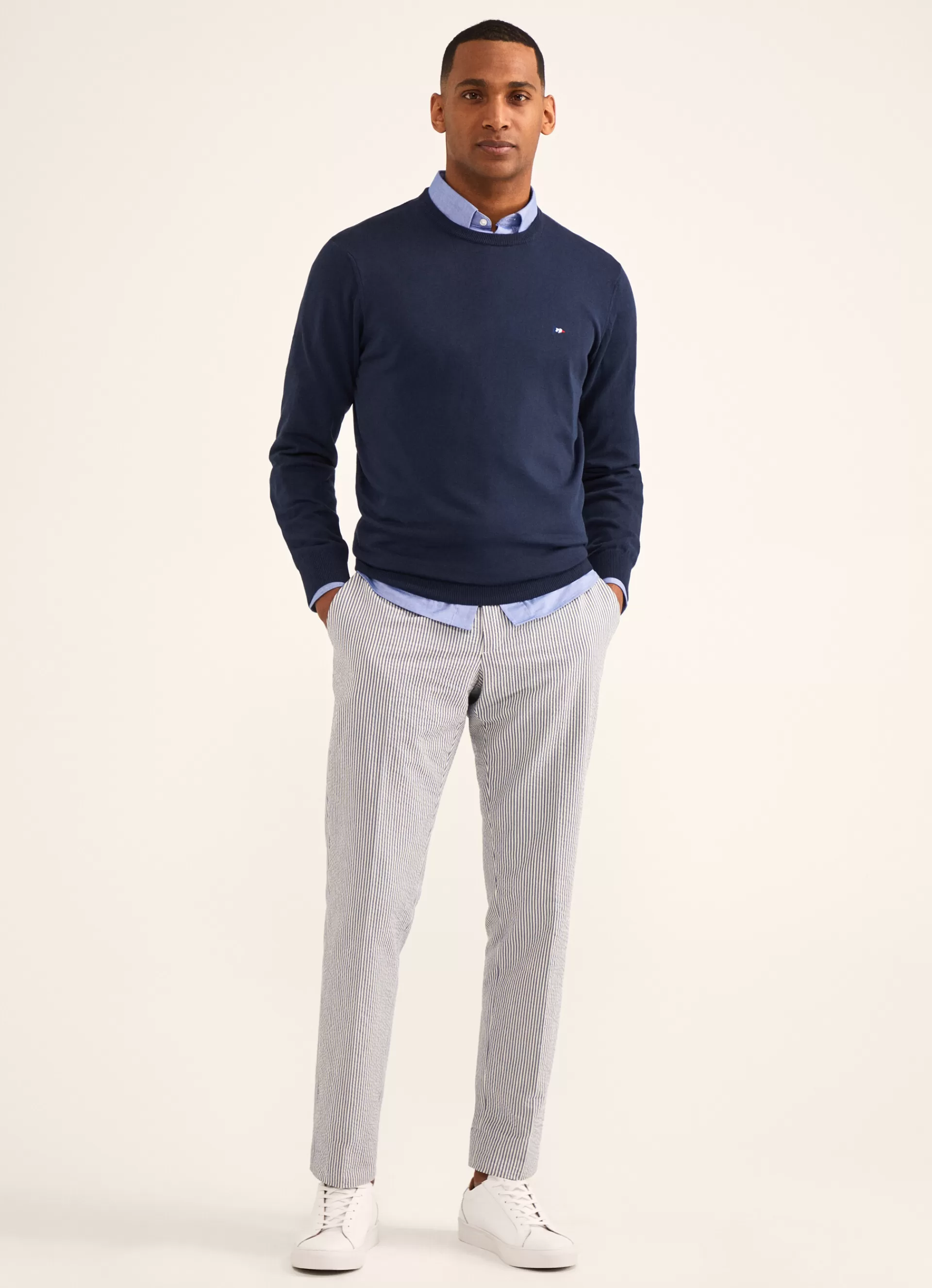 Pulls>Façonnable Pull En Maille De Coton Marine