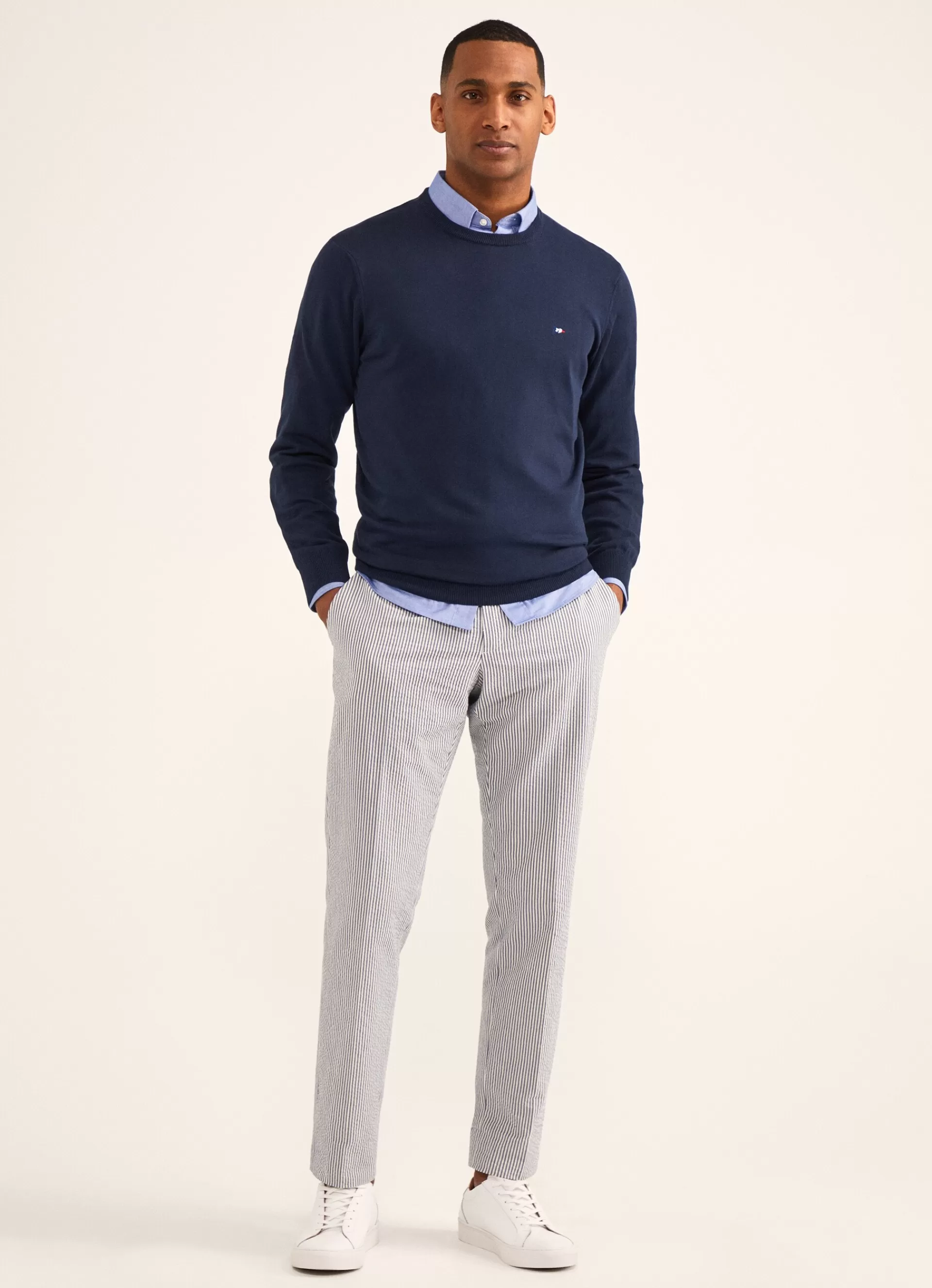 Pulls>Façonnable Pull En Maille De Coton Marine