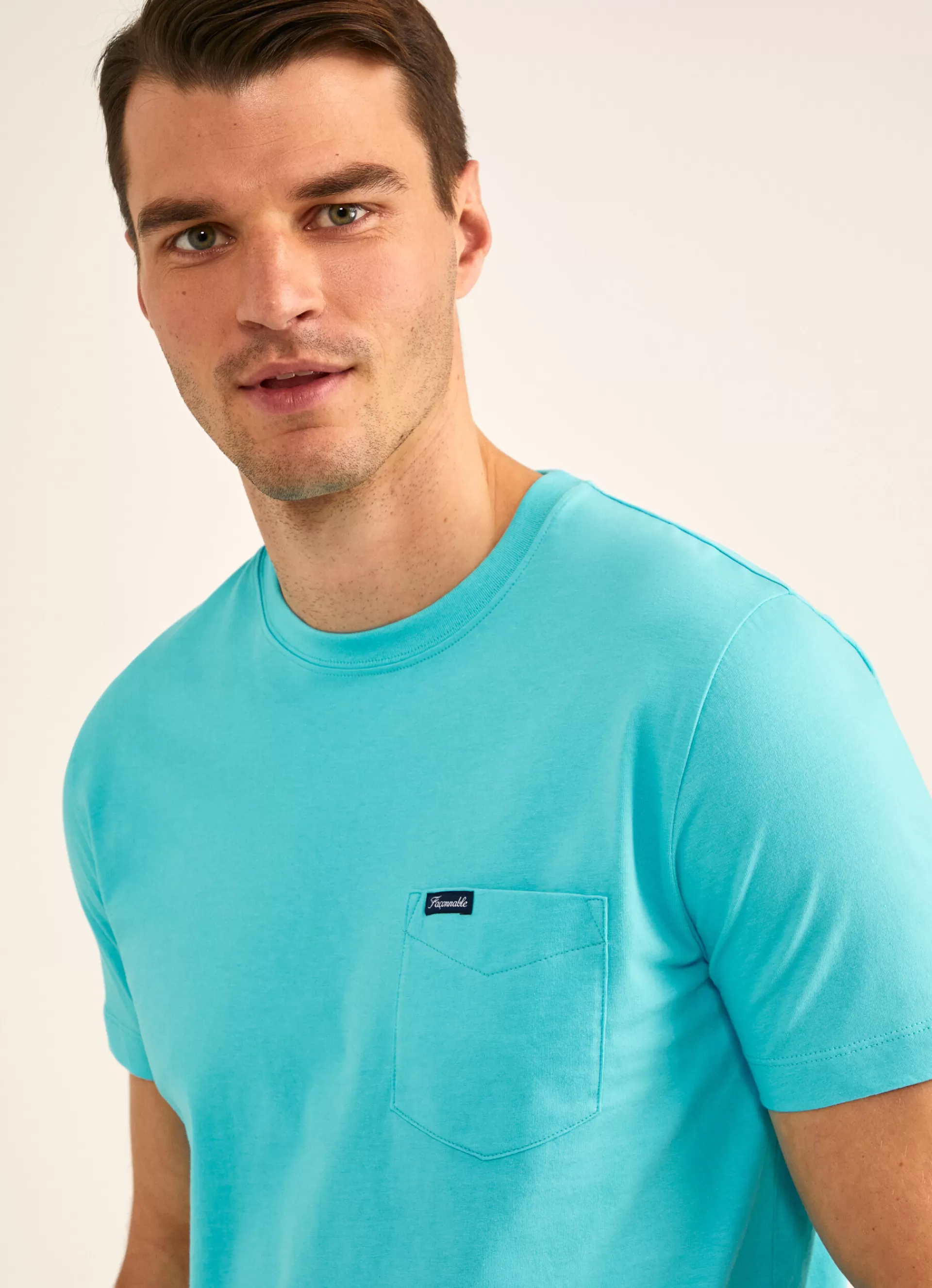 T-Shirts>Façonnable T-Shirt A Poche Turquoise
