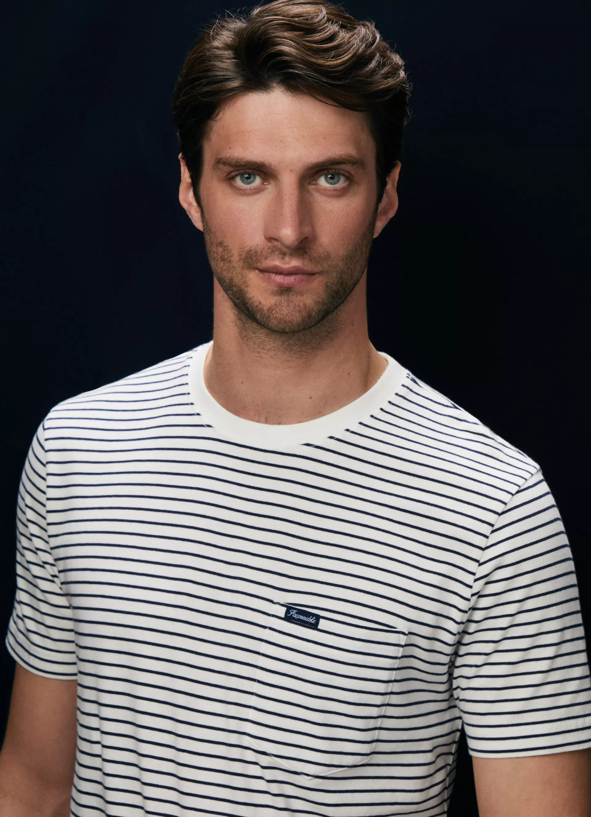 T-Shirts>Façonnable T-Shirt En Jersey De Coton A Rayures White/Navy