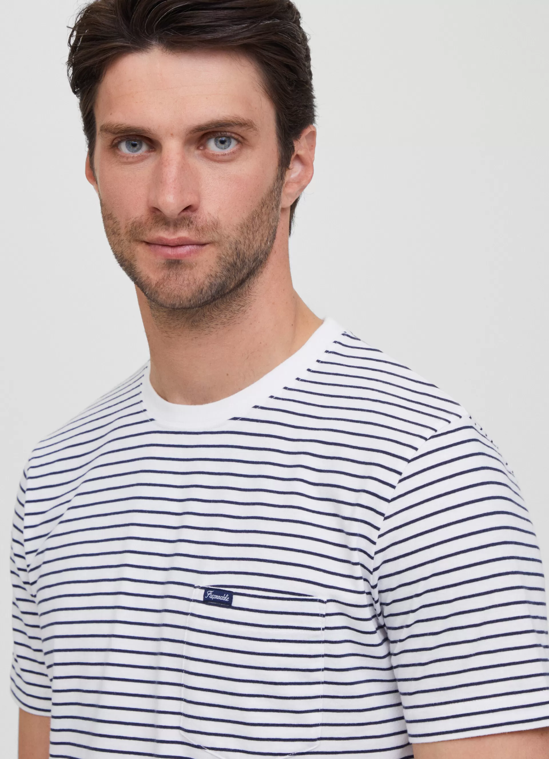 T-Shirts>Façonnable T-Shirt En Jersey De Coton A Rayures White/Navy
