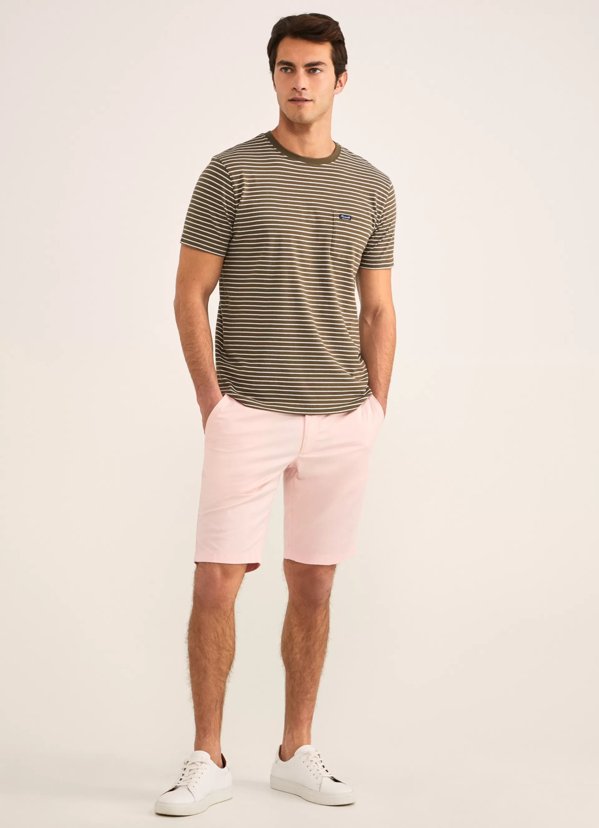 T-Shirts>Façonnable T-Shirt En Jersey De Coton A Rayures Khaki/Ecru