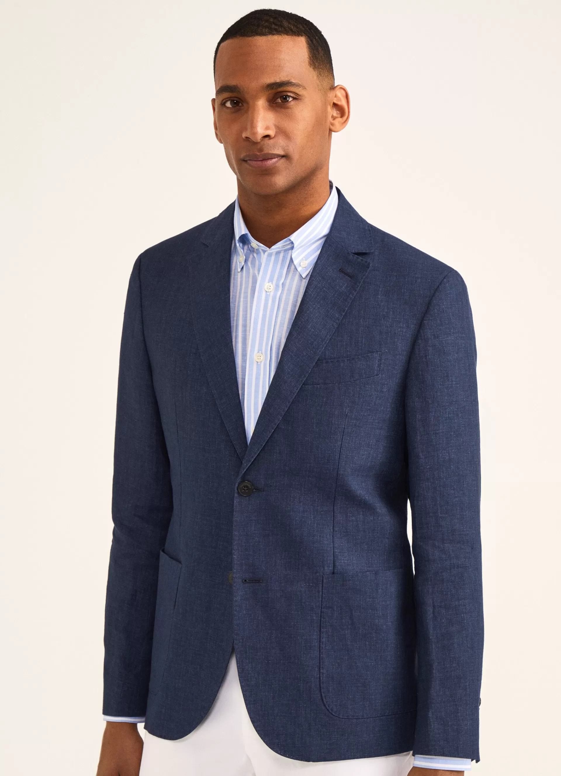 Blazers>Façonnable Veste A Boutons En Lin Dk Blu Marl